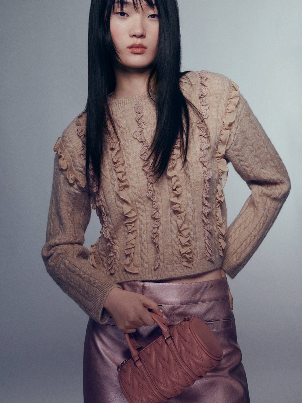 Mango Ruffled Crop Sweater